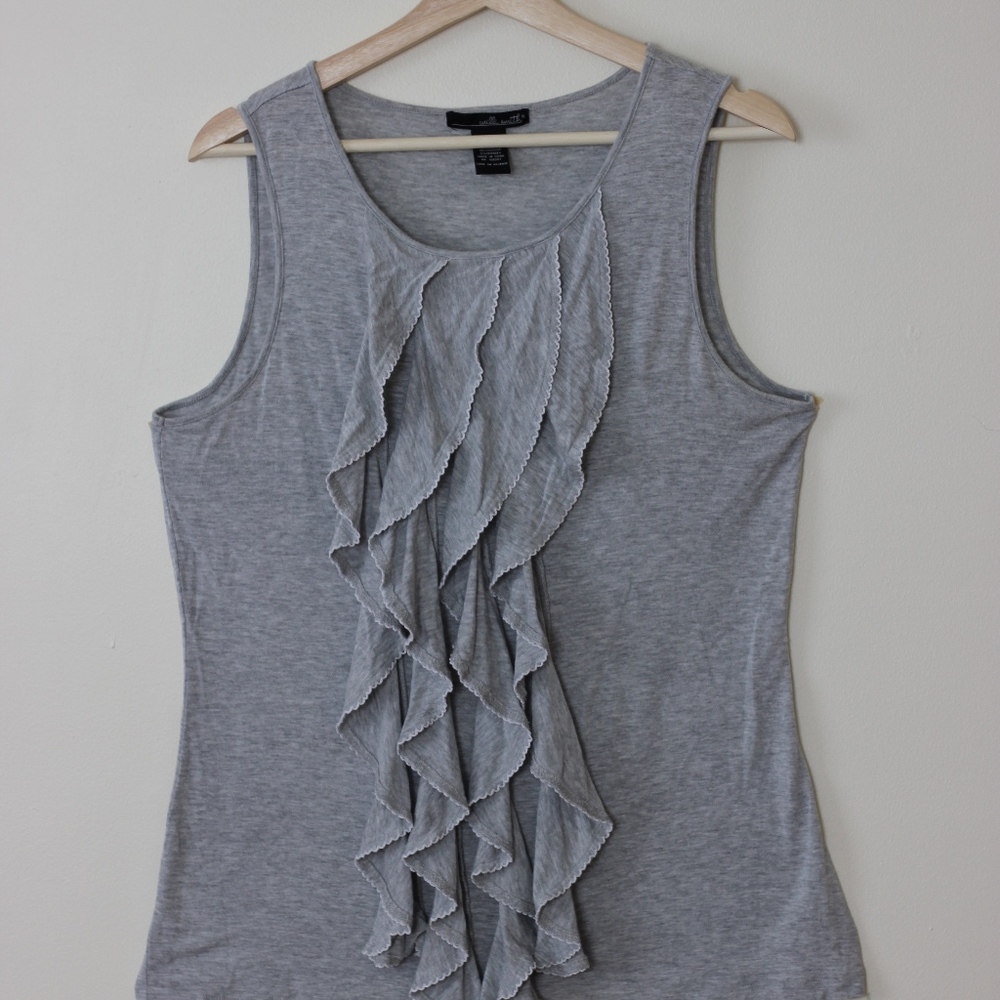 Willi Smith Women's Tank Top Gray Ruffle Front L